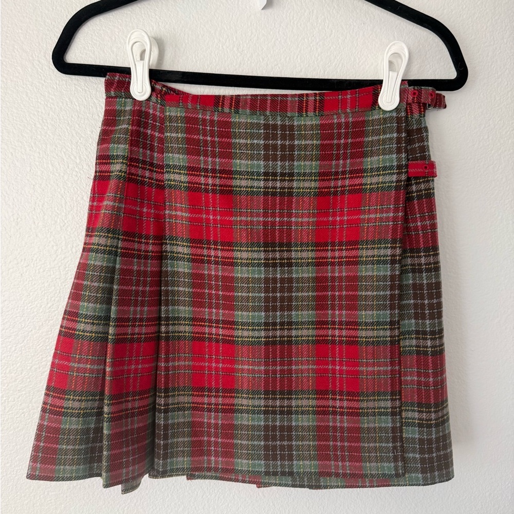 J. Crew Red Plaid Circle Skirt with Green and Brown